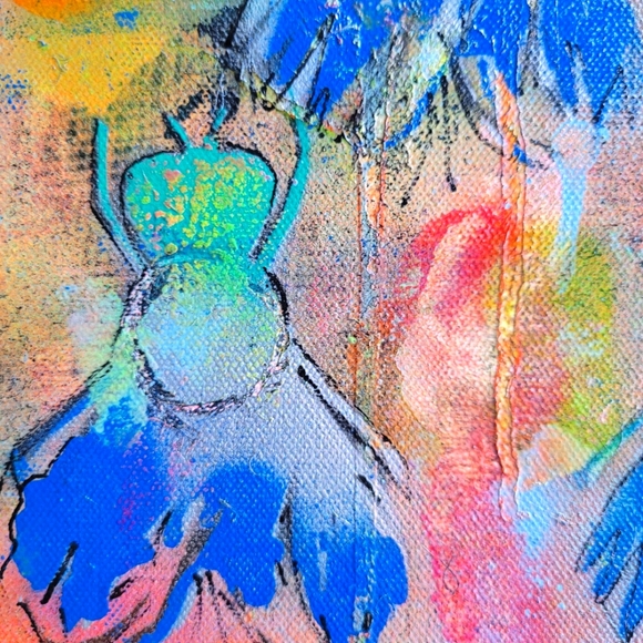 Original Abstract Fly Graffiti Painting on Gallery Wrap Canvas, 12x12" - Picture 2 of 7